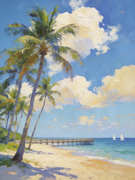 Palette Knife Artwork, Sandy Shores and Palm Tree, Hand Painted Canvas Art, Small Oil Paintings, Original Canvas Paintings, Landscape Paintings for Bedroom-HomePaintingDecor