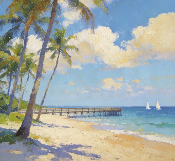 Palette Knife Artwork, Sandy Shores and Palm Tree, Hand Painted Canvas Art, Small Oil Paintings, Original Canvas Paintings, Landscape Paintings for Bedroom-HomePaintingDecor