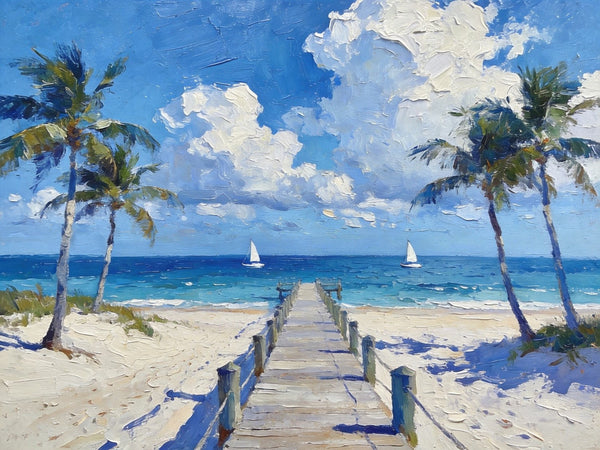 Heavy Texture Oil Paintings, Beach Paradise by the Sea, Seashore Palm Tree Paintings, Landscape Canvas Paintings, Original Oil Paintings, Landscape Paintings on Canvas, Hand Painted Canvas Art-HomePaintingDecor