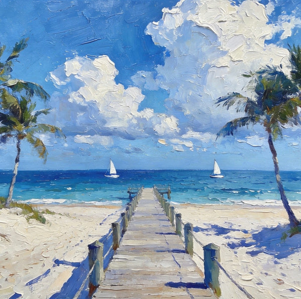Heavy Texture Oil Paintings, Beach Paradise by the Sea, Seashore Palm Tree Paintings, Landscape Canvas Paintings, Original Oil Paintings, Landscape Paintings on Canvas, Hand Painted Canvas Art-HomePaintingDecor