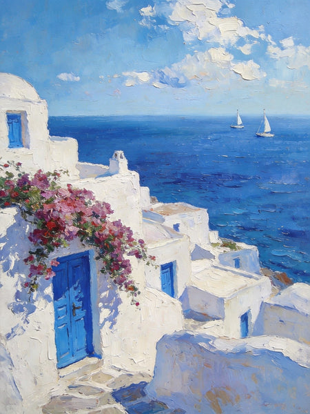 On Canvas Small Paintings, Mediterranean Bliss by the Aegean, Seashore Painting, Beach Oil Paintings, Landscape Canvas Paintings, Original Landscape Paintings, Hand Painted Canvas Art-HomePaintingDecor