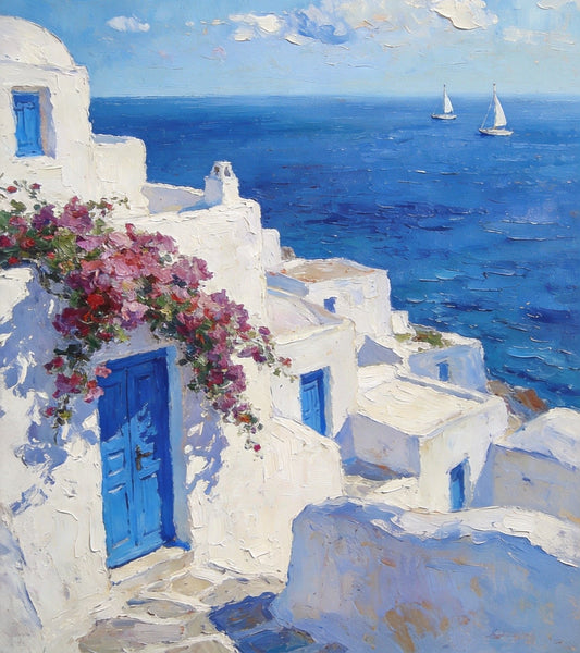 On Canvas Small Paintings, Mediterranean Bliss by the Aegean, Seashore Painting, Beach Oil Paintings, Landscape Canvas Paintings, Original Landscape Paintings, Hand Painted Canvas Art-HomePaintingDecor