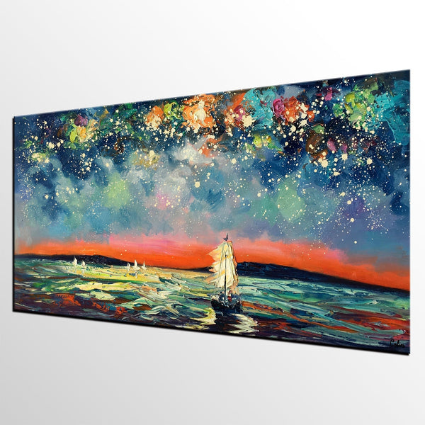 Large Canvas Art, Canvas Oil Painting, Starry Night Sky Painting, Custom Abstract Painting