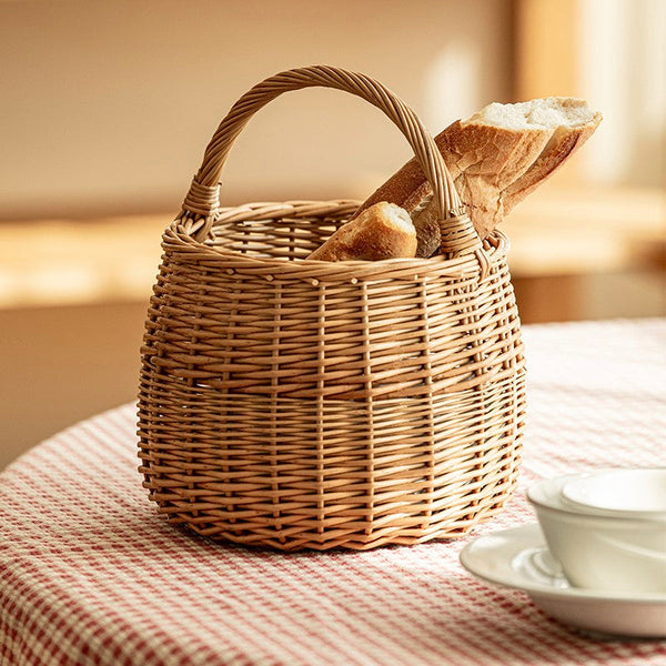 Storage Basket for Kitchen, Picnic Storage Basket with Handle, Hand-woven Wicker Storage Basket, Natural Fruit Basket, Willow Weaving Baskets for Vegetable-HomePaintingDecor