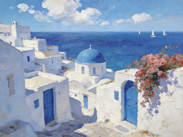 Dreamy Aegean Vistas, Hand Painted Canvas Art, Landscape Paintings for Living Room, Small Canvas Paintings, Landscape Wall Art Paintings, Original Oil Paintings-HomePaintingDecor