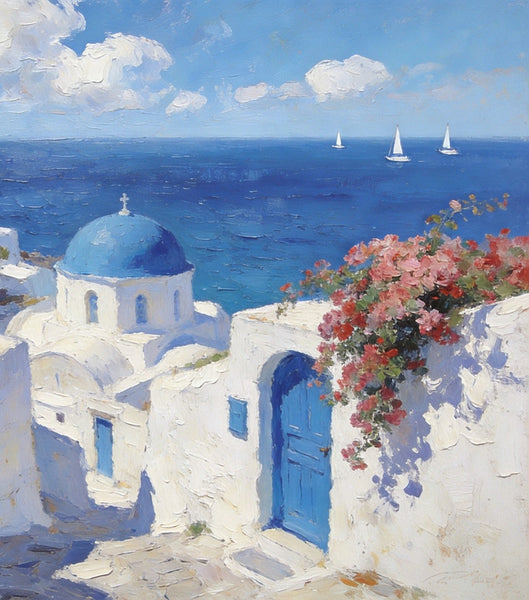 Dreamy Aegean Vistas, Hand Painted Canvas Art, Landscape Paintings for Living Room, Small Canvas Paintings, Landscape Wall Art Paintings, Original Oil Paintings-HomePaintingDecor