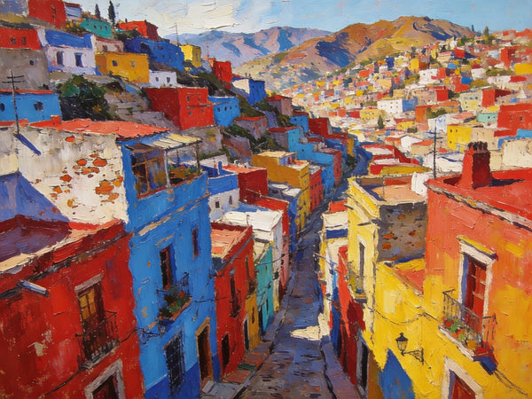 The Painted Guanajuato Town on the Hill, Canvas Wall Art Paintings,Landscape Canvas Paintings, Hand Painted Canvas Art, Original Oil Paintings, Buy Small Canvas Paintings-HomePaintingDecor