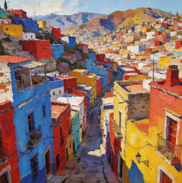 The Painted Guanajuato Town on the Hill, Canvas Wall Art Paintings,Landscape Canvas Paintings, Hand Painted Canvas Art, Original Oil Paintings, Buy Small Canvas Paintings-HomePaintingDecor