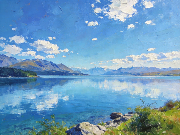 Picturesque Lake and Mountain View, Hand Painted Canvas Art, Original Landscape Paintings, Small Oil Paintings, Canvas Paintings for Living Room, Buy Paintings Online-HomePaintingDecor