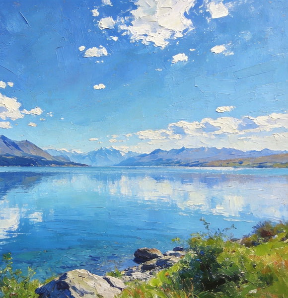 Picturesque Lake and Mountain View, Hand Painted Canvas Art, Original Landscape Paintings, Small Oil Paintings, Canvas Paintings for Living Room, Buy Paintings Online-HomePaintingDecor