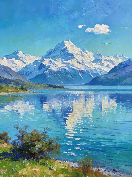 Landscape Paintings for Living Room, New Zealand's Lake Paradise, Small Oil Paintings, Original Landscape Art, Hand Painted Canvas Art, Heavy Texture Wall Art Paintings-HomePaintingDecor