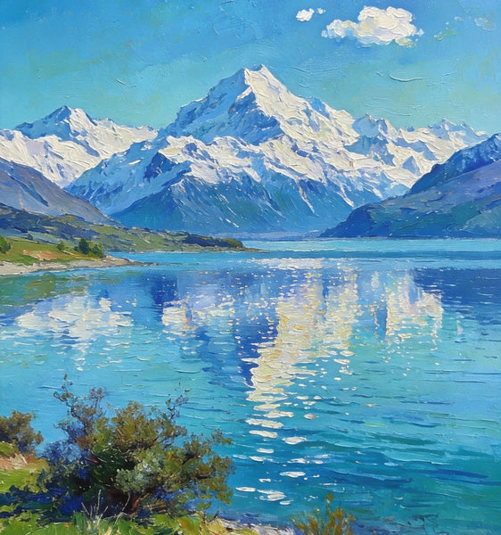 Landscape Paintings for Living Room, New Zealand's Lake Paradise, Small Oil Paintings, Original Landscape Art, Hand Painted Canvas Art, Heavy Texture Wall Art Paintings-HomePaintingDecor