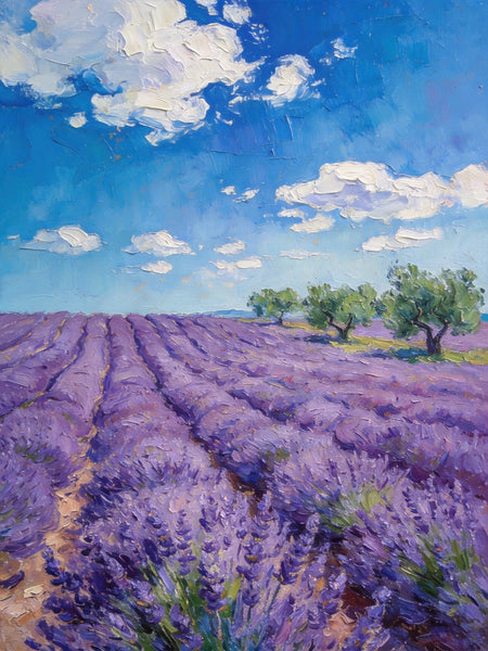 Original Landscape Art, Provence Lavender Flower Fields, Small Paintings On Canvas, Hand Painted Canvas Art, Small Oil Paintings, Heavy Texture Wall Art Paintings-HomePaintingDecor
