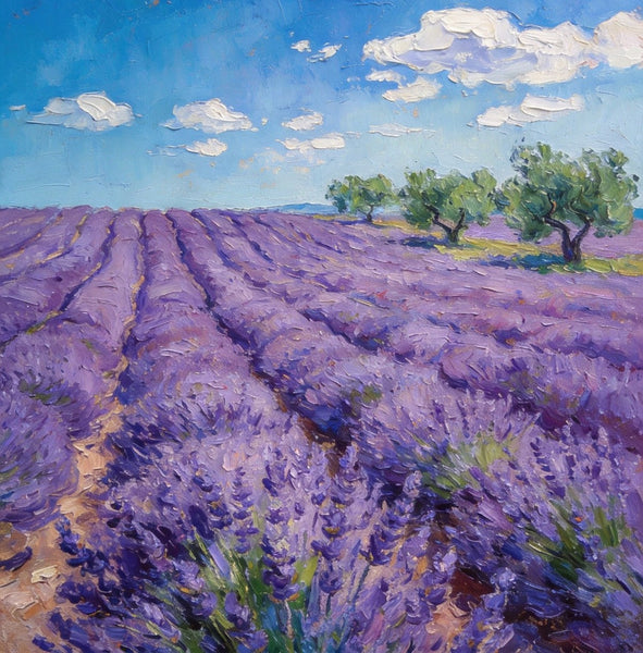 Original Landscape Art, Provence Lavender Flower Fields, Small Paintings On Canvas, Hand Painted Canvas Art, Small Oil Paintings, Heavy Texture Wall Art Paintings-HomePaintingDecor