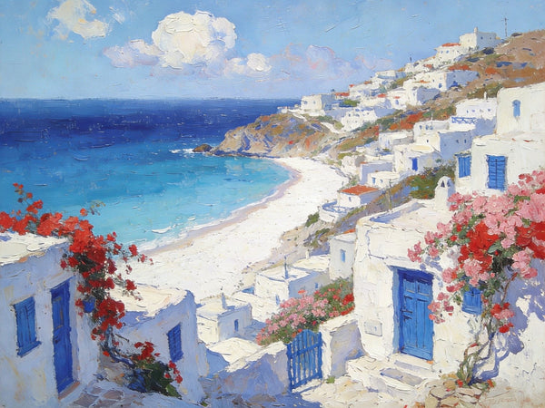 Landscape Paintings for Bedroom, Aegean's Coastal Symphony, Hand Painted Canvas Art, Small Canvas Paintings, Buy Paintings Online, Original Oil Paintings-HomePaintingDecor
