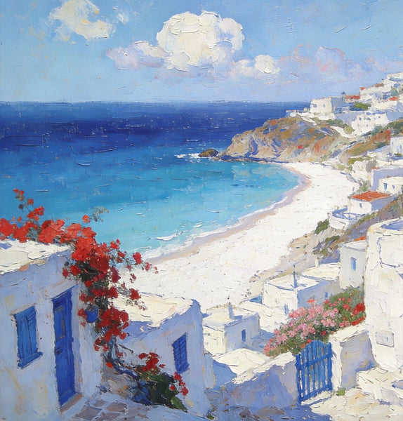 Landscape Paintings for Bedroom, Aegean's Coastal Symphony, Hand Painted Canvas Art, Small Canvas Paintings, Buy Paintings Online, Original Oil Paintings-HomePaintingDecor