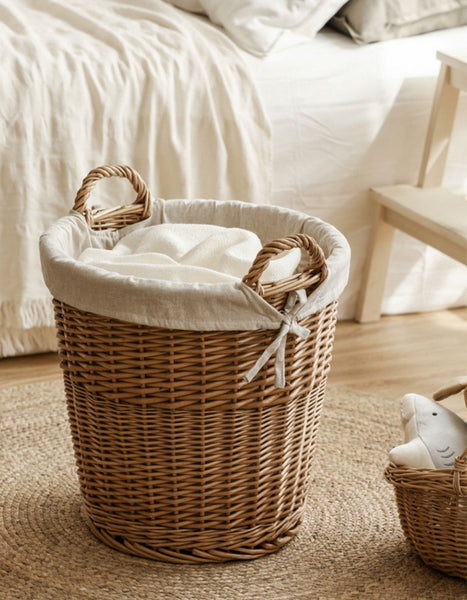 Large Food Storage Basket with Handle, Natural Hand-woven Wicker Storage Basket for Clothes, Willow Weaving Baskets for Clothes, Extra Large Kitchen Storage Baskets-HomePaintingDecor