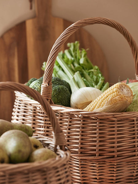 Large Picnic Food Basket with Handle, Natural Hand-woven Wicker Storage Basket, Willow Weaving Baskets for Vegetable, Natural Fruit Basket, Kitchen Storage Baskets-HomePaintingDecor