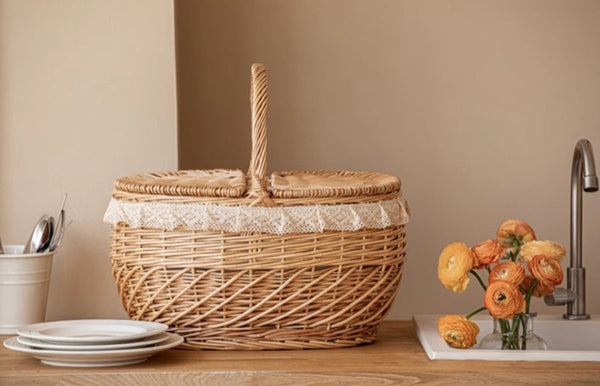 Extra Large Kitchen Storage Baskets, Picnic Storage Basket with Handle, Natural Hand-woven Wicker Storage Basket, Lovely Willow Weaving Baskets for Vegetable, Natural Fruit Storage Baskets-HomePaintingDecor
