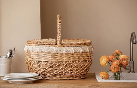 Extra Large Kitchen Storage Baskets, Picnic Storage Basket with Handle, Natural Hand-woven Wicker Storage Basket, Lovely Willow Weaving Baskets for Vegetable, Natural Fruit Storage Baskets-HomePaintingDecor