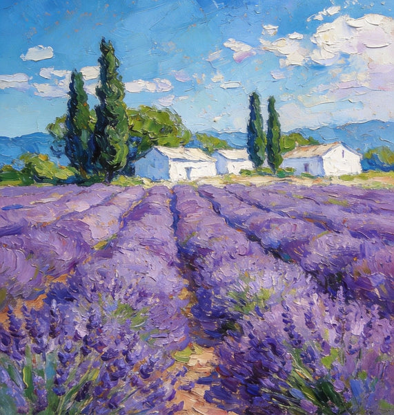 Small Oil Paintings, Provence Lavender Flower Fields, Hand Painted Canvas Art, Original Landscape Art, Buy Paintings Online, Landscape Paintings for Bedroom-HomePaintingDecor