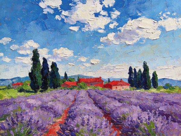 Buy Paintings Online, Provene Lavender Flower Field, Original Landscape Paintings, Landscape Canvas Paintings, Hand Painted Canvas Art-HomePaintingDecor