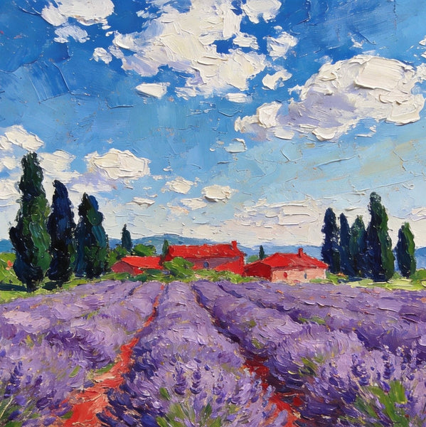 Buy Paintings Online, Provene Lavender Flower Field, Original Landscape Paintings, Landscape Canvas Paintings, Hand Painted Canvas Art-HomePaintingDecor
