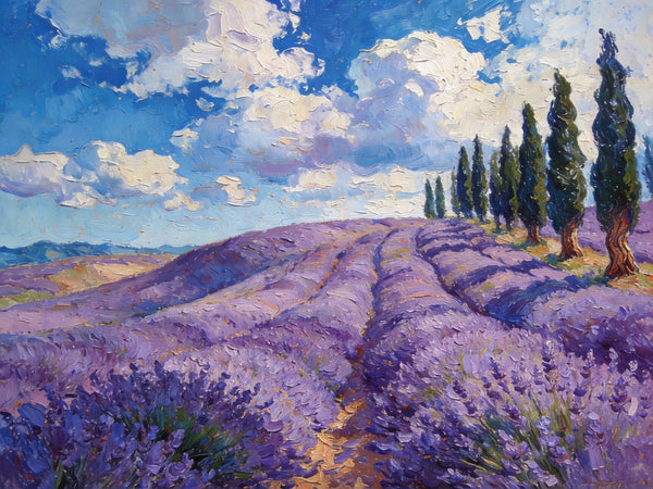 Picturesque Provence Lavender Fields, Canvas Wall Art Paintings, Hand Painted Canvas Art, Landscape Canvas Paintings, Original Oil Paintings, Small Oil Paintings-HomePaintingDecor