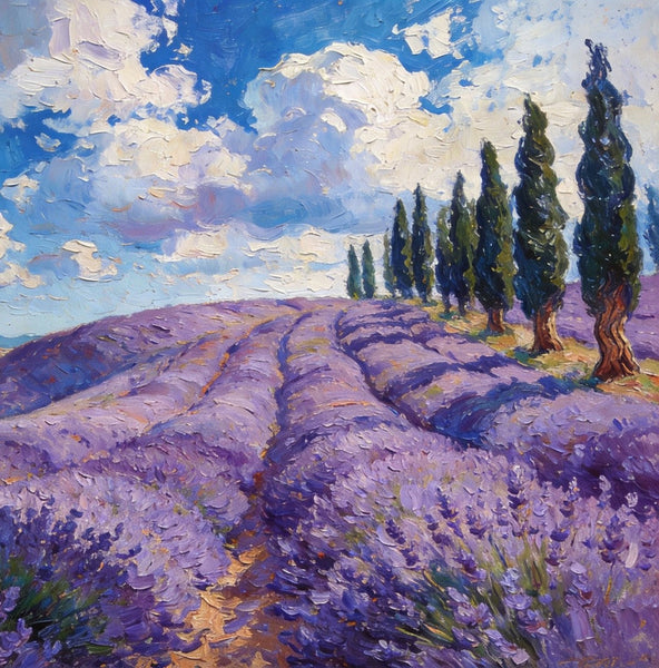 Picturesque Provence Lavender Fields, Canvas Wall Art Paintings, Hand Painted Canvas Art, Landscape Canvas Paintings, Original Oil Paintings, Small Oil Paintings-HomePaintingDecor