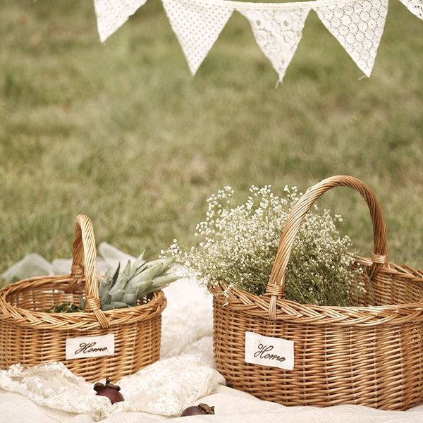Hand-woven Wicker Storage Basket, Large Picnic Food Basket with Handle, Willow Weaving Baskets for Vegetable, Natural Fruit Basket, Kitchen Storage Baskets-HomePaintingDecor