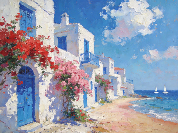 Landscape Wall Art Paintings, Floral Tapestry of the Aegean, Canvas Paintings for Living Room, Hand Painted Canvas Art, Small Canvas Paintings, Original Oil Paintings-HomePaintingDecor
