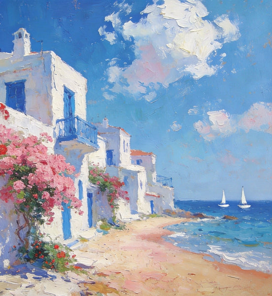 Landscape Wall Art Paintings, Floral Tapestry of the Aegean, Canvas Paintings for Living Room, Hand Painted Canvas Art, Small Canvas Paintings, Original Oil Paintings-HomePaintingDecor