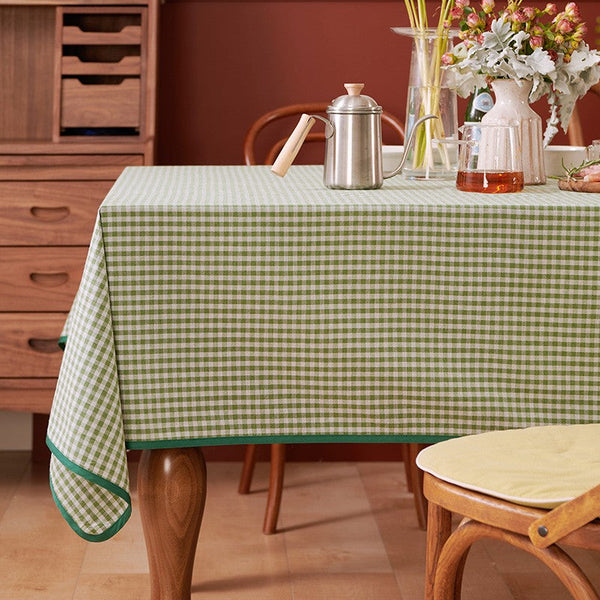 Green Rectangle Tablecloth for Dining Room Table, Cotton Chequer Rectangular Tablecloth, Square Tablecloth for Coffee Table, Farmhouse Table Cloth, Wedding Tablecloth-HomePaintingDecor