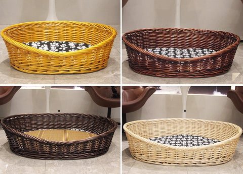 Hand woven Rattan Cat Beds, Extra Large Natural Wicker Dog Bed with Washable Cushion for Indoor Cats and Dogs-HomePaintingDecor