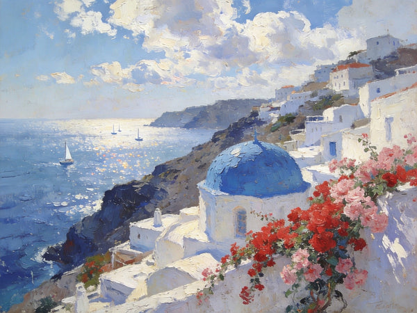 Tranquil Aegean Moments, Hand Painted Canvas Art, Small Oil Paintings, Canvas Paintings for Living Room, Small Wall Art Paintings, Original Landscape Paintings-HomePaintingDecor