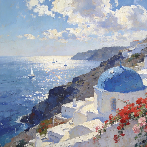 Tranquil Aegean Moments, Hand Painted Canvas Art, Small Oil Paintings, Canvas Paintings for Living Room, Small Wall Art Paintings, Original Landscape Paintings-HomePaintingDecor