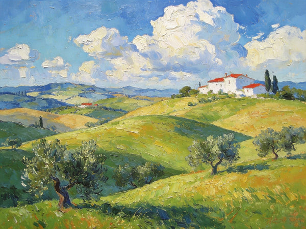 Picturesque Tuscan Hillside, Canvas Wall Art Paintings, Hand Painted Canvas Art, Small Oil Paintings, Landscape Canvas Paintings, Original Oil Paintings-HomePaintingDecor