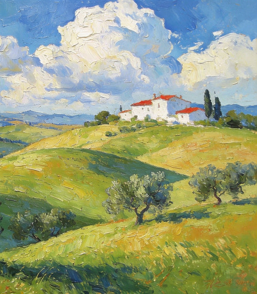 Picturesque Tuscan Hillside, Canvas Wall Art Paintings, Hand Painted Canvas Art, Small Oil Paintings, Landscape Canvas Paintings, Original Oil Paintings-HomePaintingDecor