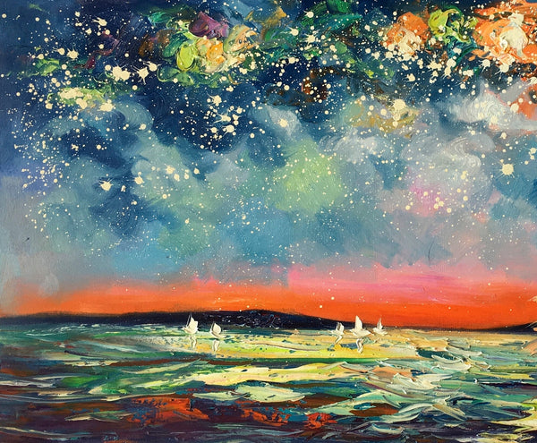 Large Canvas Art, Canvas Oil Painting, Starry Night Sky Painting, Custom Abstract Painting-HomePaintingDecor