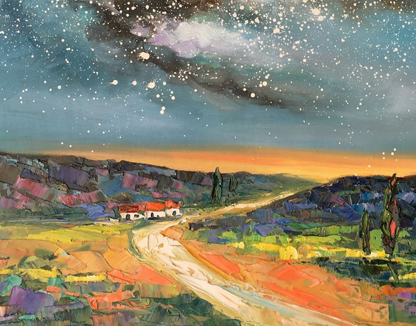 Landscape Oil Paintings, Starry Night Sky Painting, Custom Canvas Artwork, Original Oil Painting on Canvas, Buy Paintings Online-HomePaintingDecor