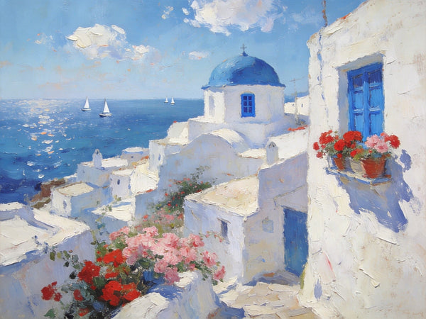 Small Canvas Paintings, Breezy Aegean Afternoons, Hand Painted Canvas Art, Landscape Paintings for Living Room, Landscape Wall Art Paintings, Original Oil Paintings-HomePaintingDecor