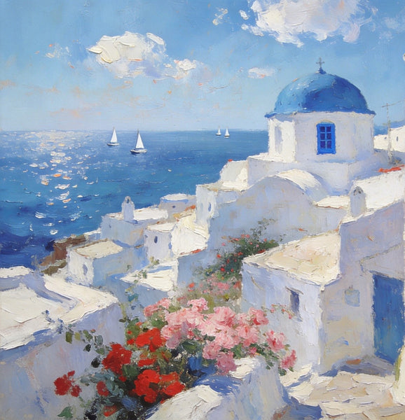 Small Canvas Paintings, Breezy Aegean Afternoons, Hand Painted Canvas Art, Landscape Paintings for Living Room, Landscape Wall Art Paintings, Original Oil Paintings-HomePaintingDecor