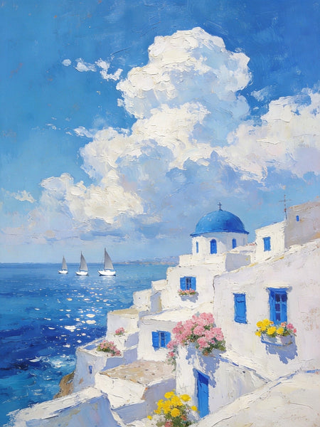 Greek Dream by the Aegean, Seashore Paintings, Canvas Paintings for Bedroom, Original Landscape Paintings, Heavy Texture Artwork, Small Oil Paintings, Hand Painted Canvas Art-HomePaintingDecor