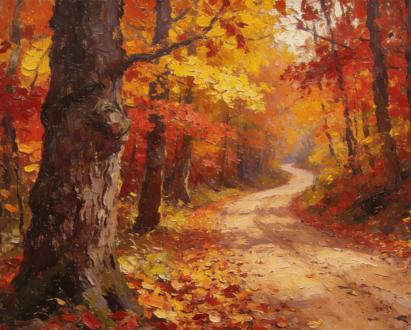 Landscape Canvas Paintings, Autumn Forest Path, Small Paintings on Canvas, Original Landscape Paintings, Hand Painted Canvas Art-HomePaintingDecor
