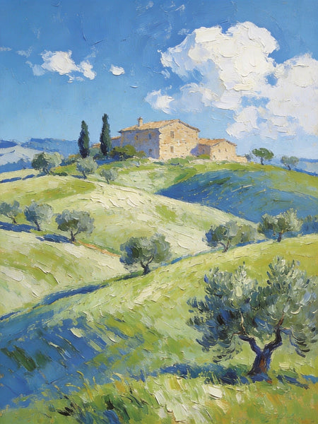 Heavy Texture Artwork, Tuscan Hills and Farmhouses, Hand Painted Canvas Wall Art, Original Wall Art Paintings, Small Oil Paintings-HomePaintingDecor