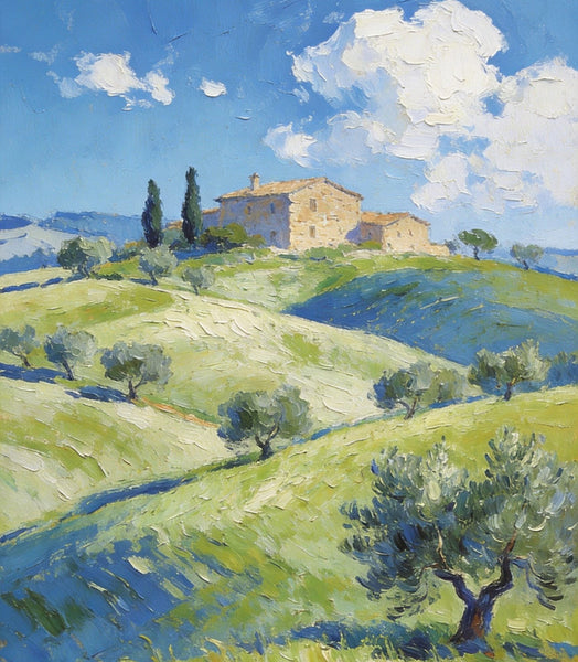 Heavy Texture Artwork, Tuscan Hills and Farmhouses, Hand Painted Canvas Wall Art, Original Wall Art Paintings, Small Oil Paintings-HomePaintingDecor