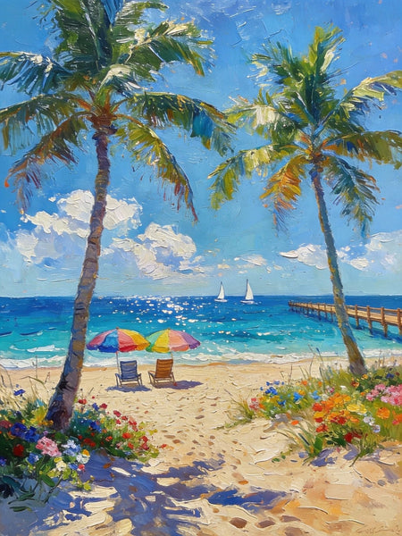 Original Landscape Paintings, Tropical Coastal Charm, Palm Tree Seashore Paintings, Canvas Paintings for Bedroom, Heavy Texture Artwork, Small Oil Paintings, Hand Painted Canvas Art-HomePaintingDecor