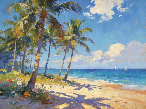 Hand Painted Canvas Art, Seaside Serenity, Seashore Palm Tree Paintings, Small Oil Paintings, Canvas Paintings for Living Room, Small Wall Art Paintings, Original Landscape Paintings-HomePaintingDecor