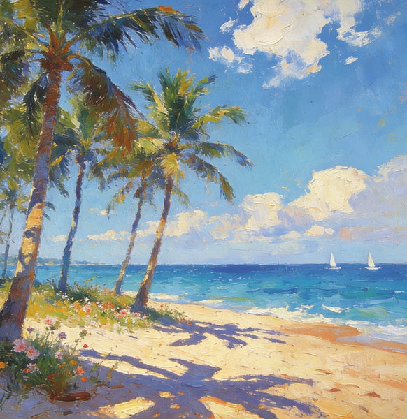 Hand Painted Canvas Art, Seaside Serenity, Seashore Palm Tree Paintings, Small Oil Paintings, Canvas Paintings for Living Room, Small Wall Art Paintings, Original Landscape Paintings-HomePaintingDecor