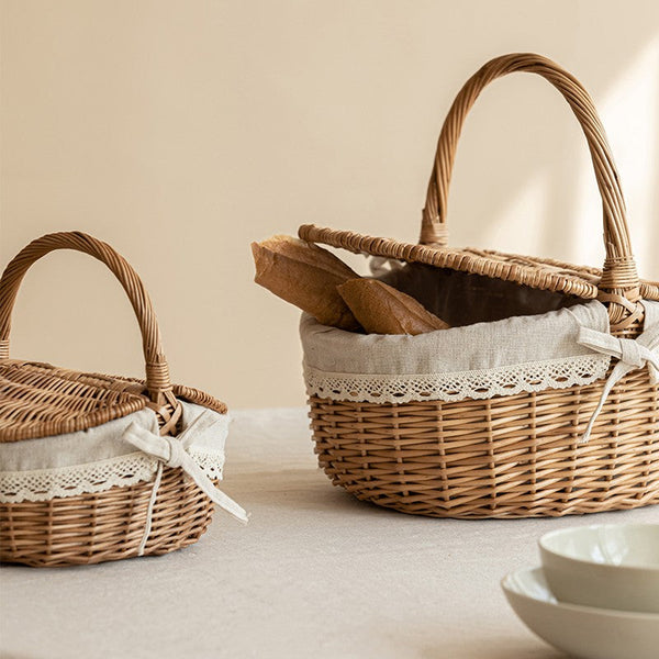 Picnic Storage Basket with Handle, Extra Large Kitchen Storage Baskets, Natural Hand-woven Wicker Storage Basket, Lovely Willow Weaving Baskets for Vegetable, Natural Fruit Storage Baskets-HomePaintingDecor